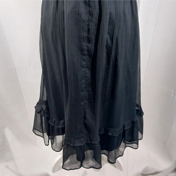 OLD NAVY! SHEER BLACK SCRUNCHY TEXTURED CHIFFON RUFFLED HEM/NECK DRESS! SZ M - Picture 8 of 11